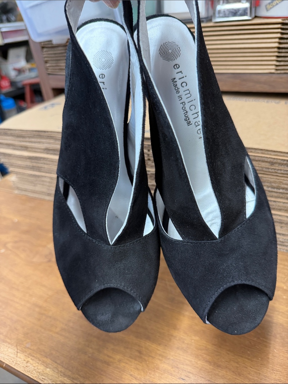 Eric Michael Peru Black Suede Peep Toe Slingback Heels Size 9
